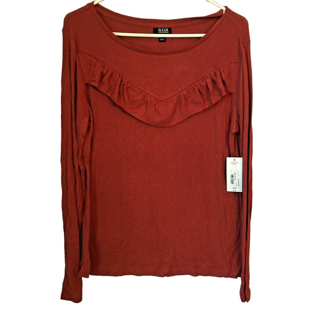 Women’s Shirt Long Sleeve Rib Knit Red By A.N.A. Ladies Large Stretch New Nwt